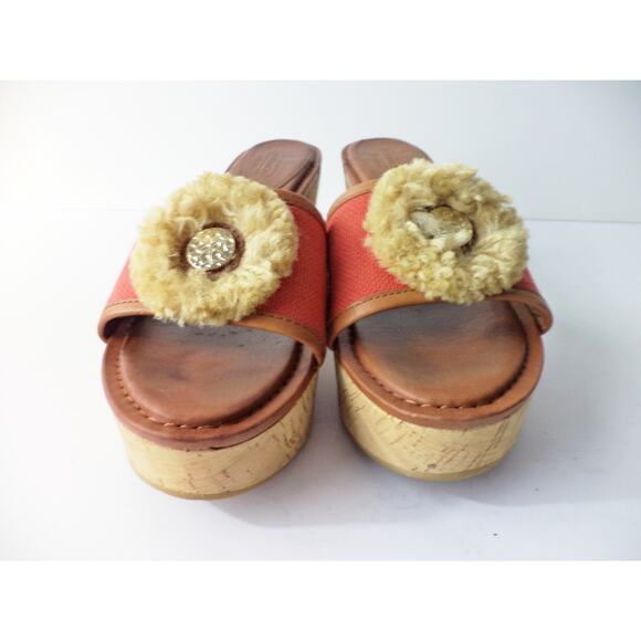 COACH JAZMIN PLATFORM WEDGE RED CANVAS & BROWN LEATHER SLIDE SANDAL SHOE US 9M - Picture 8 of 8